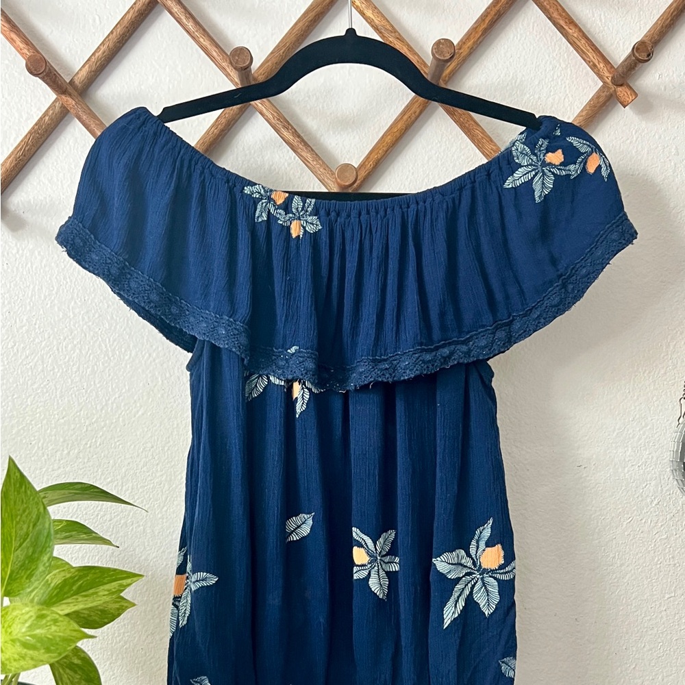 Navy Off-Shoulder Top with Floral Print